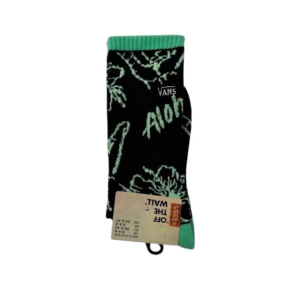 Vans Other - Vans Crew Socks Mens Womens Unisex Size 6.5-9 Black Green Aloha Hawaiian Floral